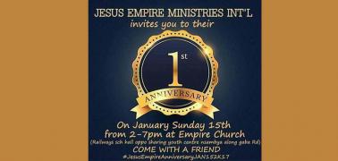 JESUS EMPIRE TO CELEBRATE THEIR FIRST ANNIVERSARY on 15th Jan 2017